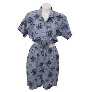 Vintage 80s The American Shirt Dress Floral Romper with Original Belt